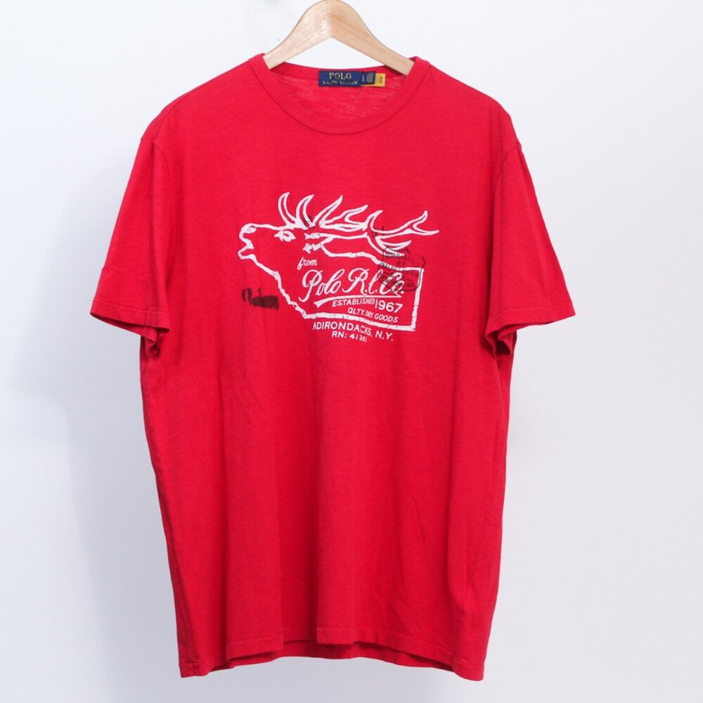 Polo Ralph Lauren NWOT Men's Red R.L. & Co Adirondacks NY Elk Graphic T-Shirt, L